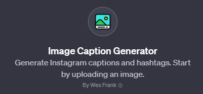 Image Caption Generator screenshot chatgpt, Gpts for Image Generation
