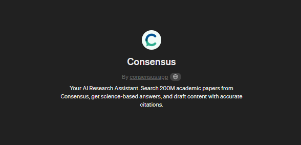 Consensus chatgpt screenshot, Custom GPTs for Academic Research