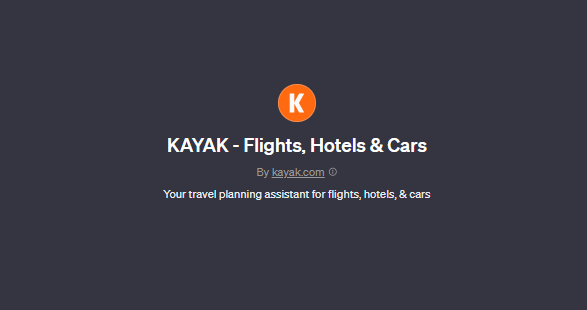 KAYAK - Flights, Hotels & Cars, Custom GPTS for Travel