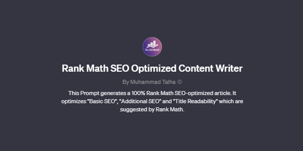 Rank Math SEO Optimized Content Writer