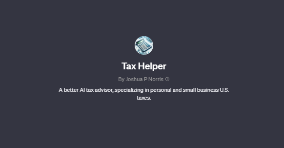 Tax Helper chatgpt screenshot, Best GPTs for Business 