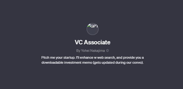 VC Associate chatgpt screenshot, Best GPTs for Business 